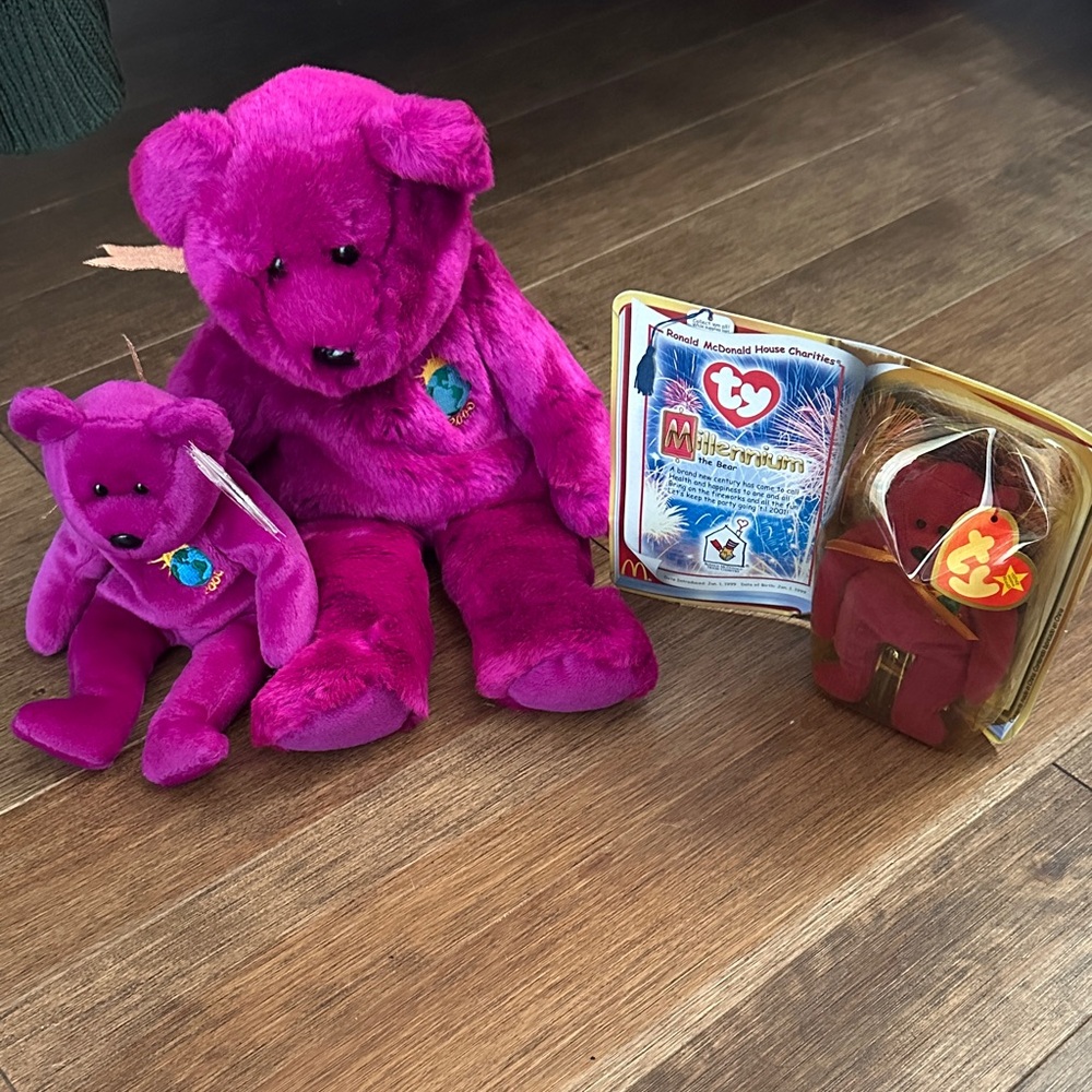 Millennium Ty Plush Bears Set in Vibrant Purple